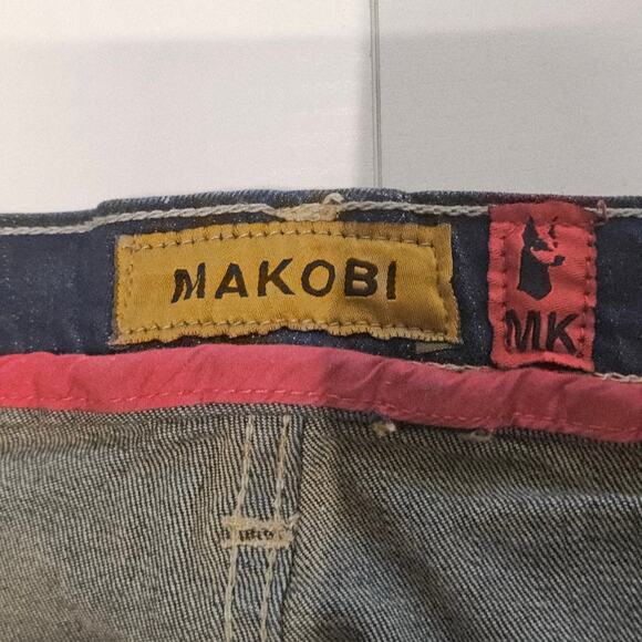 Makobi Moto Biker Jean Blue Acid Skinny Distressed Men's Big & Tall 60 x 33 3739 - Picture 3 of 9